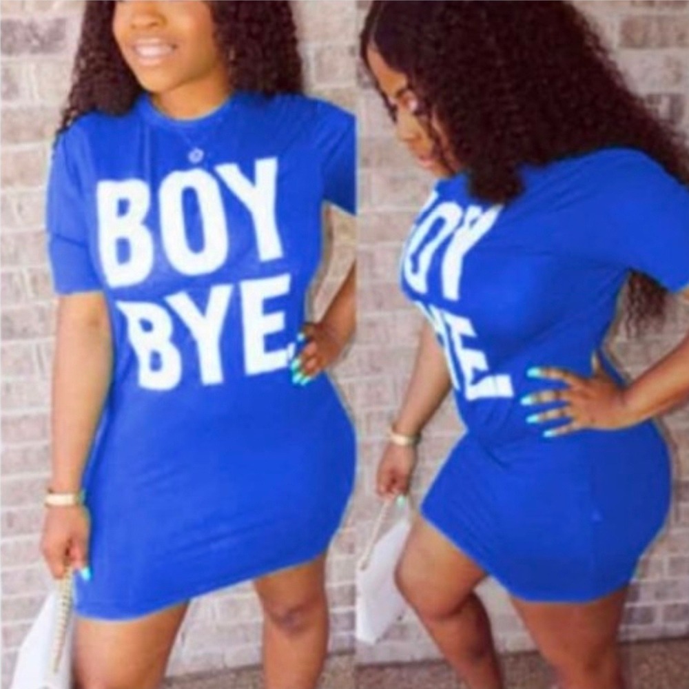 T-Shirt Dress Womens Medium Blue New Boy Bye Graphic Short Sleeve Mini